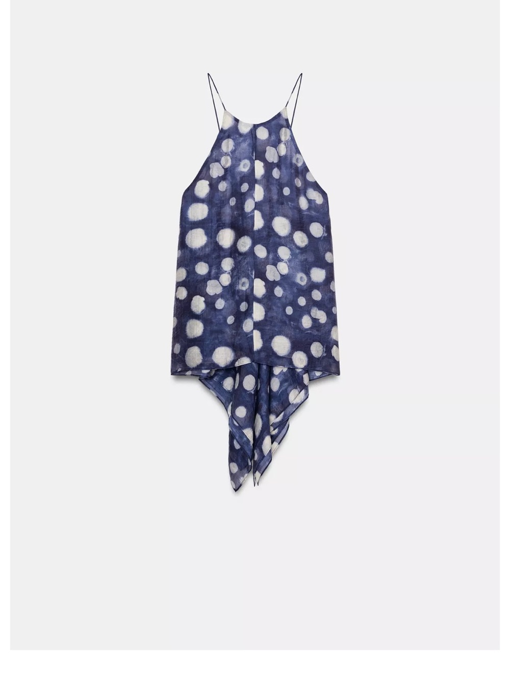 Zara Navy Blue Polka Dot Handkerchief-Hem Cami